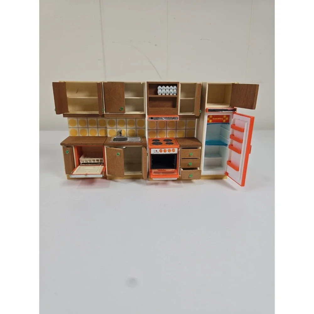 Lundby MCM Orange Dollhouse Kitchen Stove Sink Dishwasher Fridge 1:16 scale